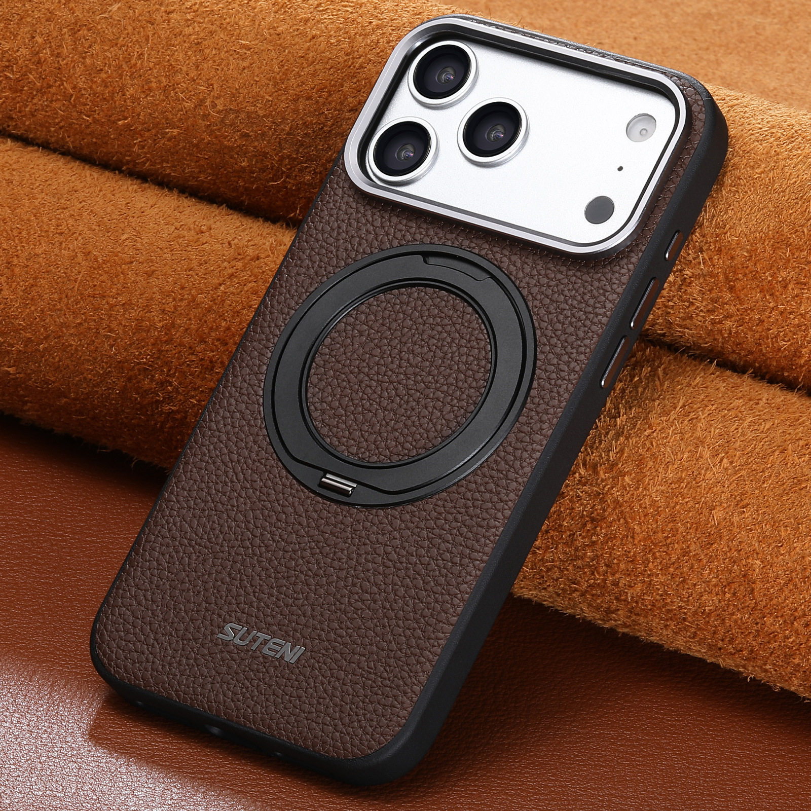适用于iPhone18 pro max手机壳后盖苹果17/16/15 pro max保护壳全包边磁吸充电旋转支架保护壳金属镜头框皮套