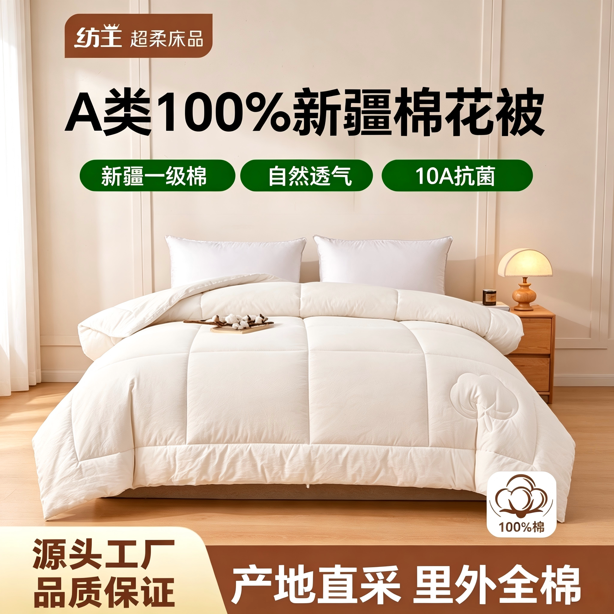 A类里外全棉10A抗菌棉花被春秋被