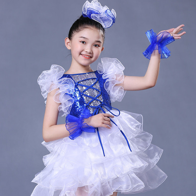 儿童演出服蓬蓬纱裙礼服大合唱跳舞亮片啦啦操现代舞蹈表演服饰