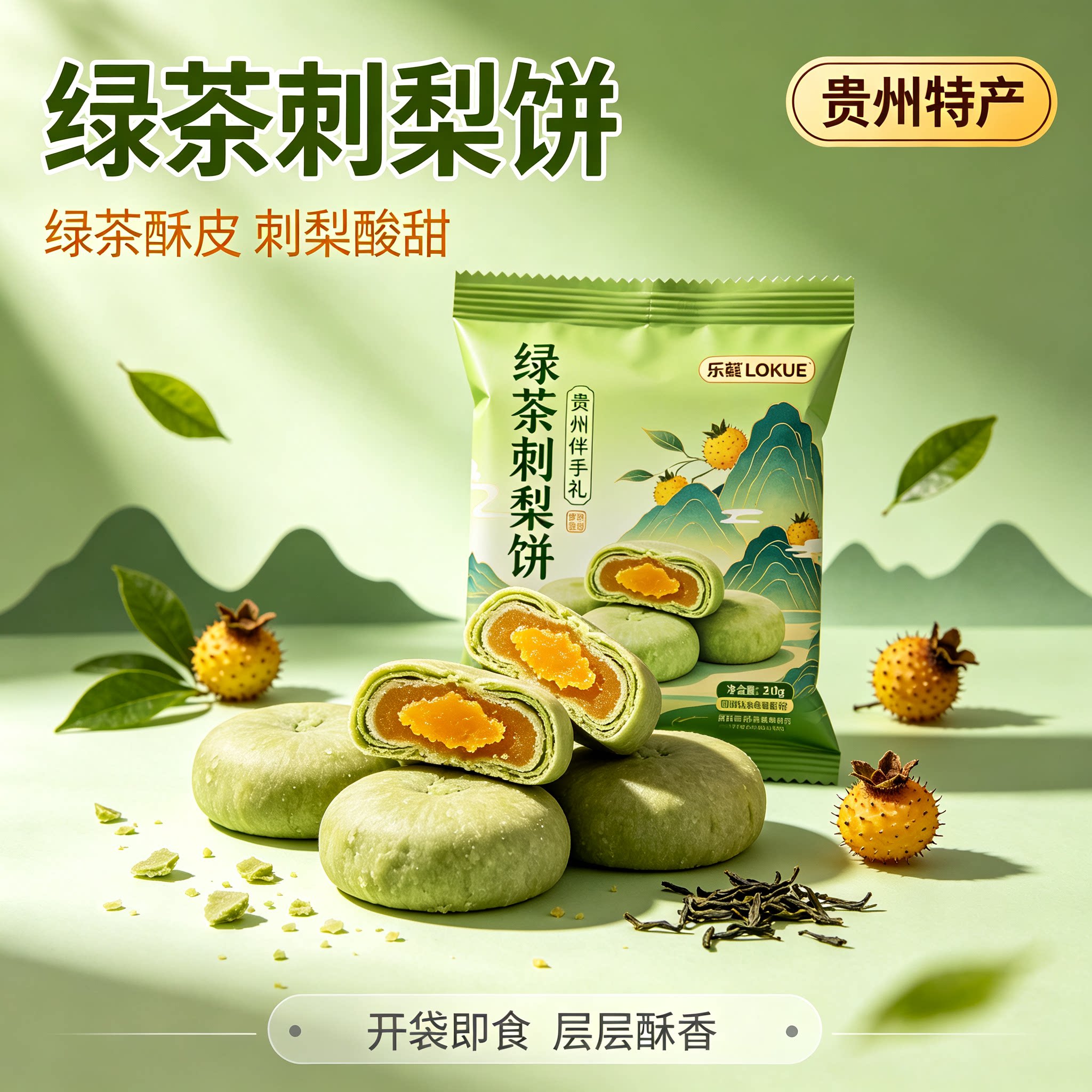 乐葵贵州手工绿茶刺梨饼层层酥香