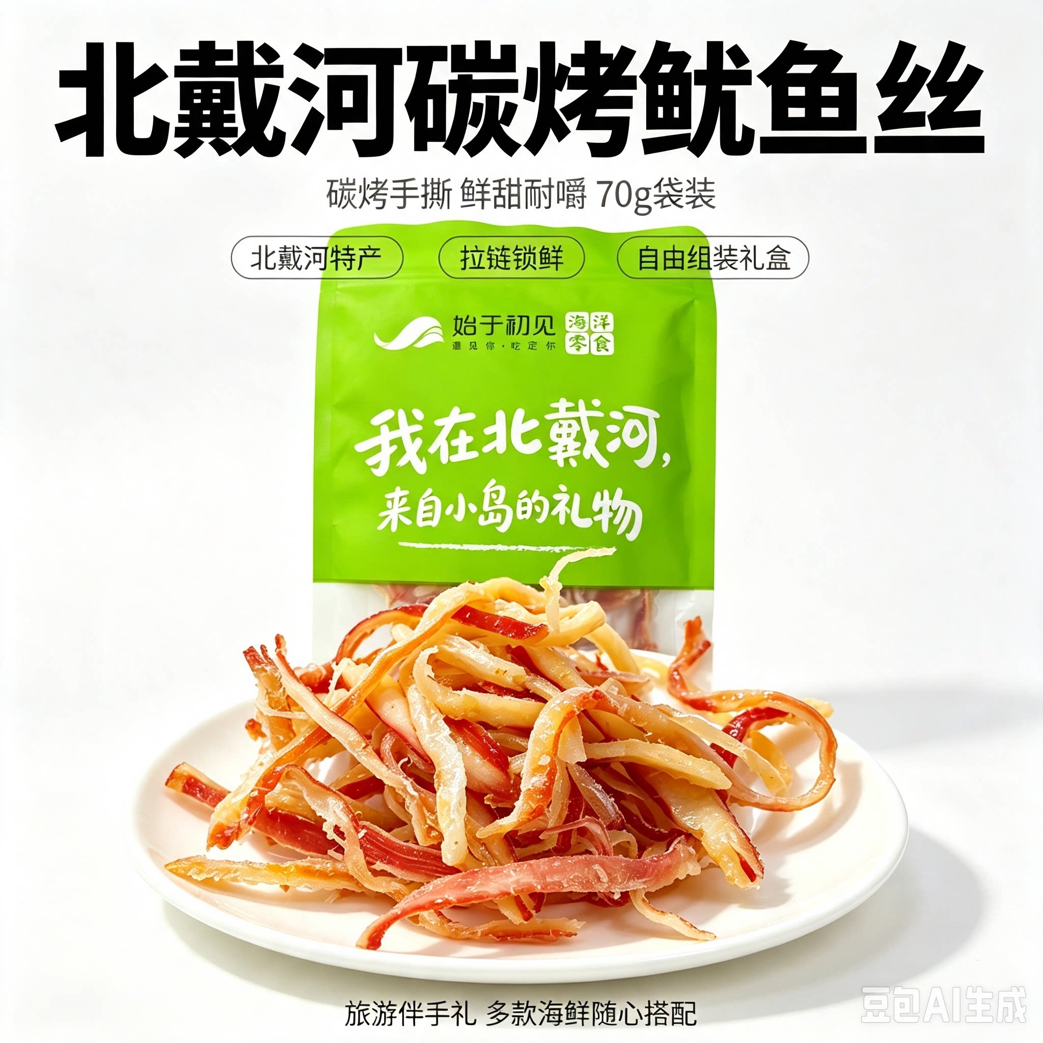 秦皇岛北戴河海边特产零食始于初见系列鱿鱼烤丝70克