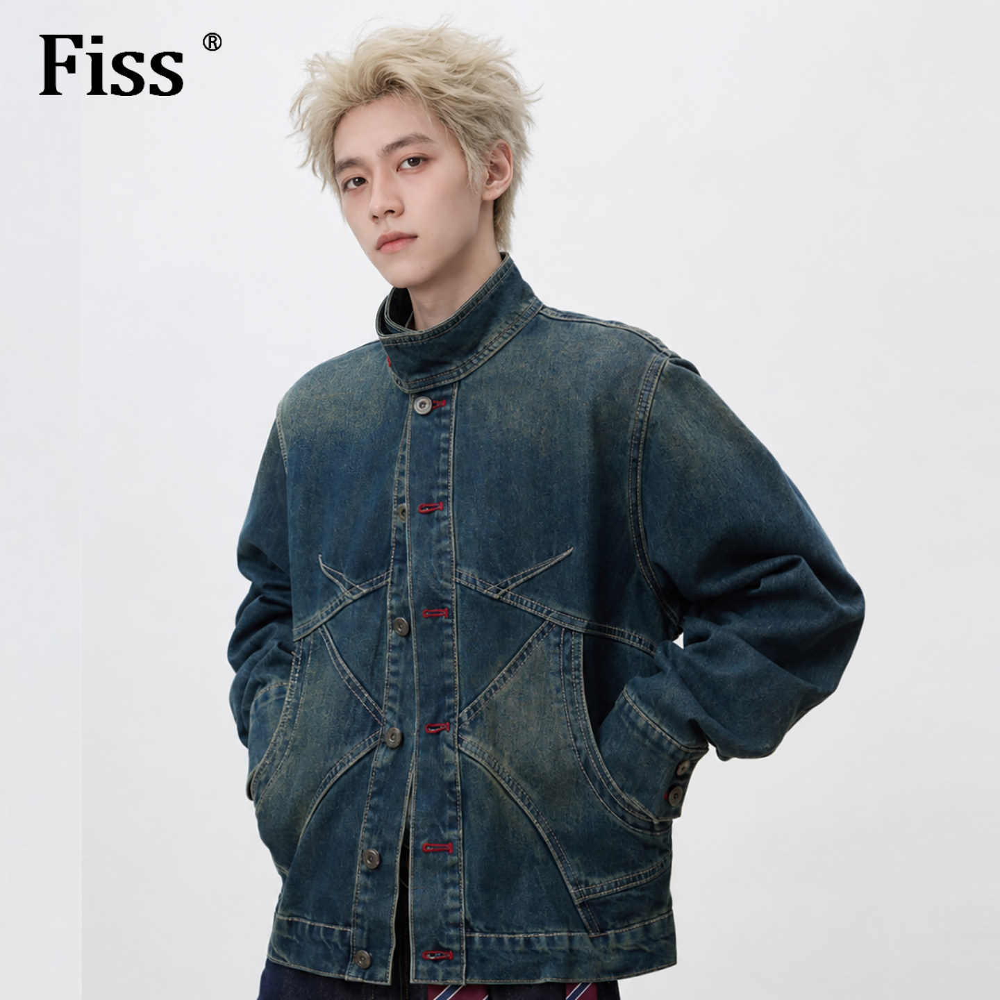 fiss2026秋季美式水洗牛仔夹克男款原创设计解构拼接宽松工装外套