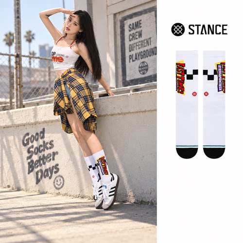 STANCE潮流袜子FAST TIMES联名中筒袜棋盘格印花休闲袜滑板袜子