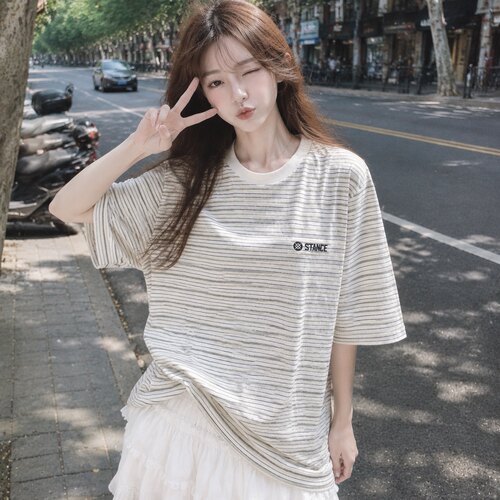 STANCE潮流女士上衣女装夏季新款短袖宽松舒适透气韩版条纹短袖