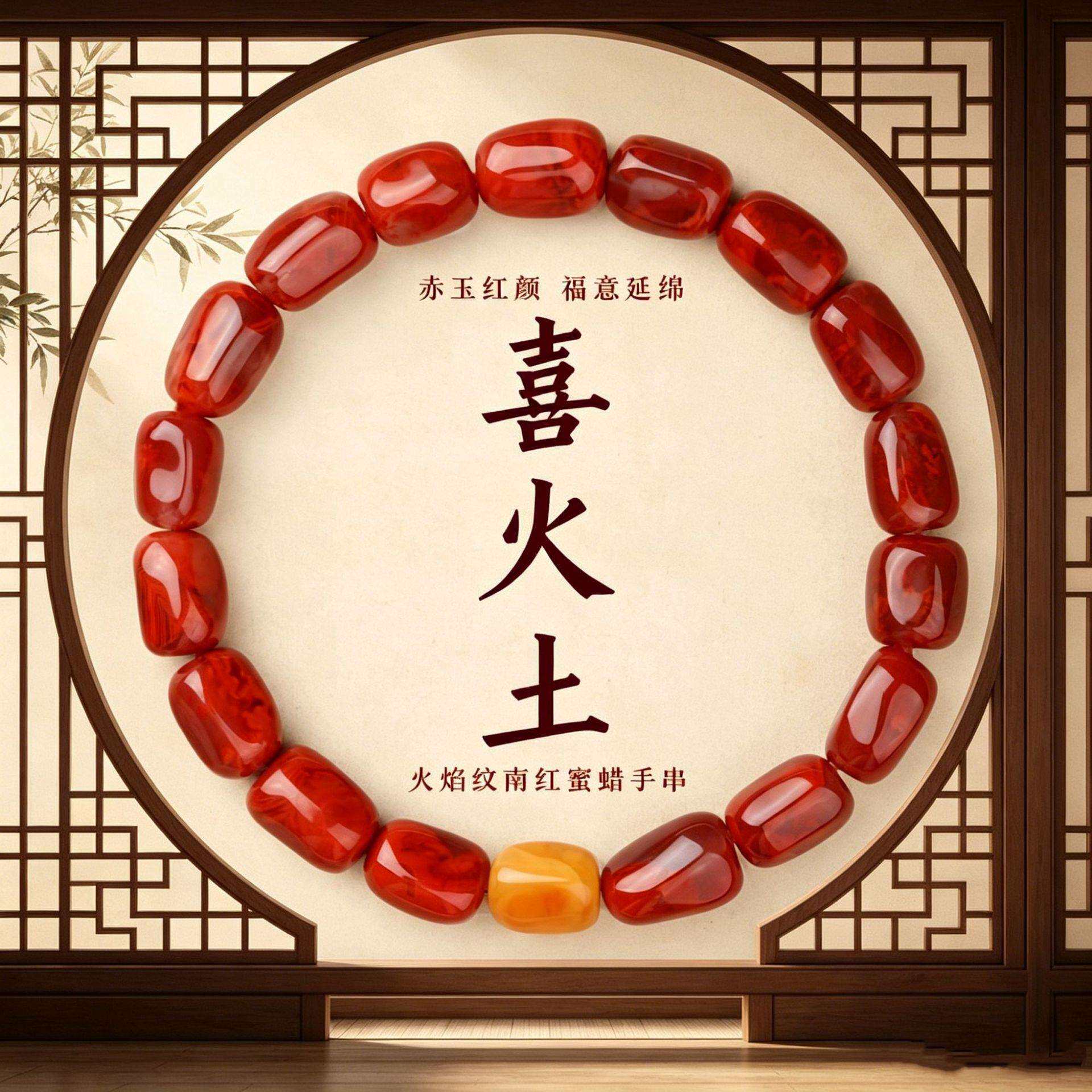 【普陀山】天然火焰纹南红玛瑙随型珠手串女蜜蜡转运珠手链送女友