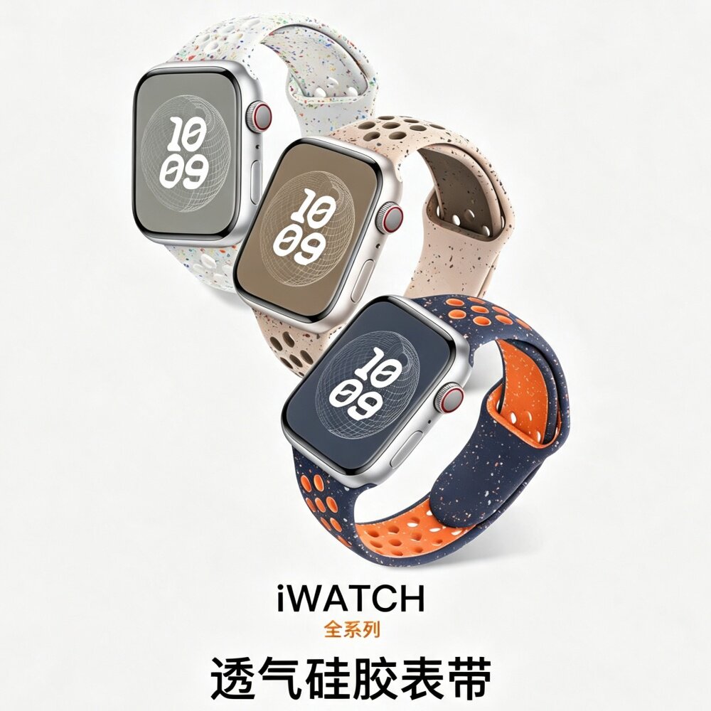 适用ApplewatchS11苹果Nike双色硅胶运动表带iwatchS10透气Ultra3