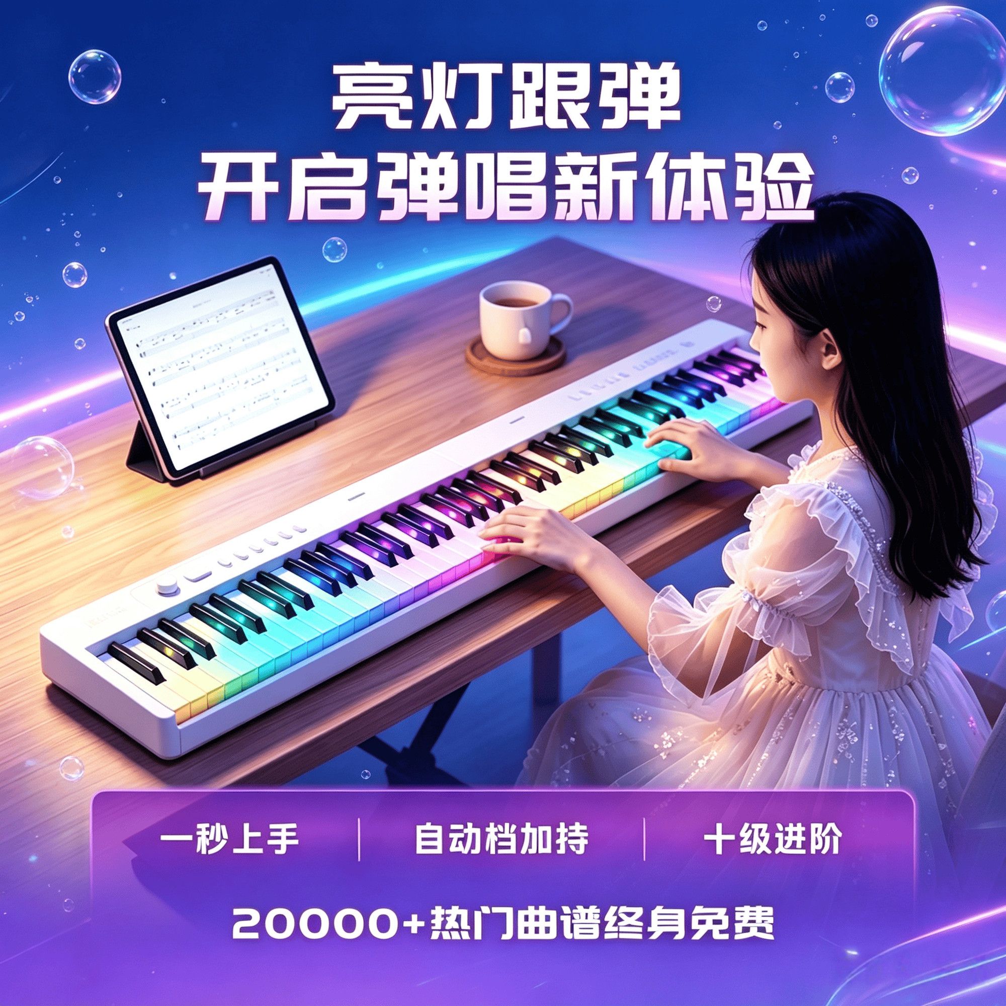 电子琴智能亮灯跟弹家用便携折叠钢琴C2promax学习神器专用双蓝牙
