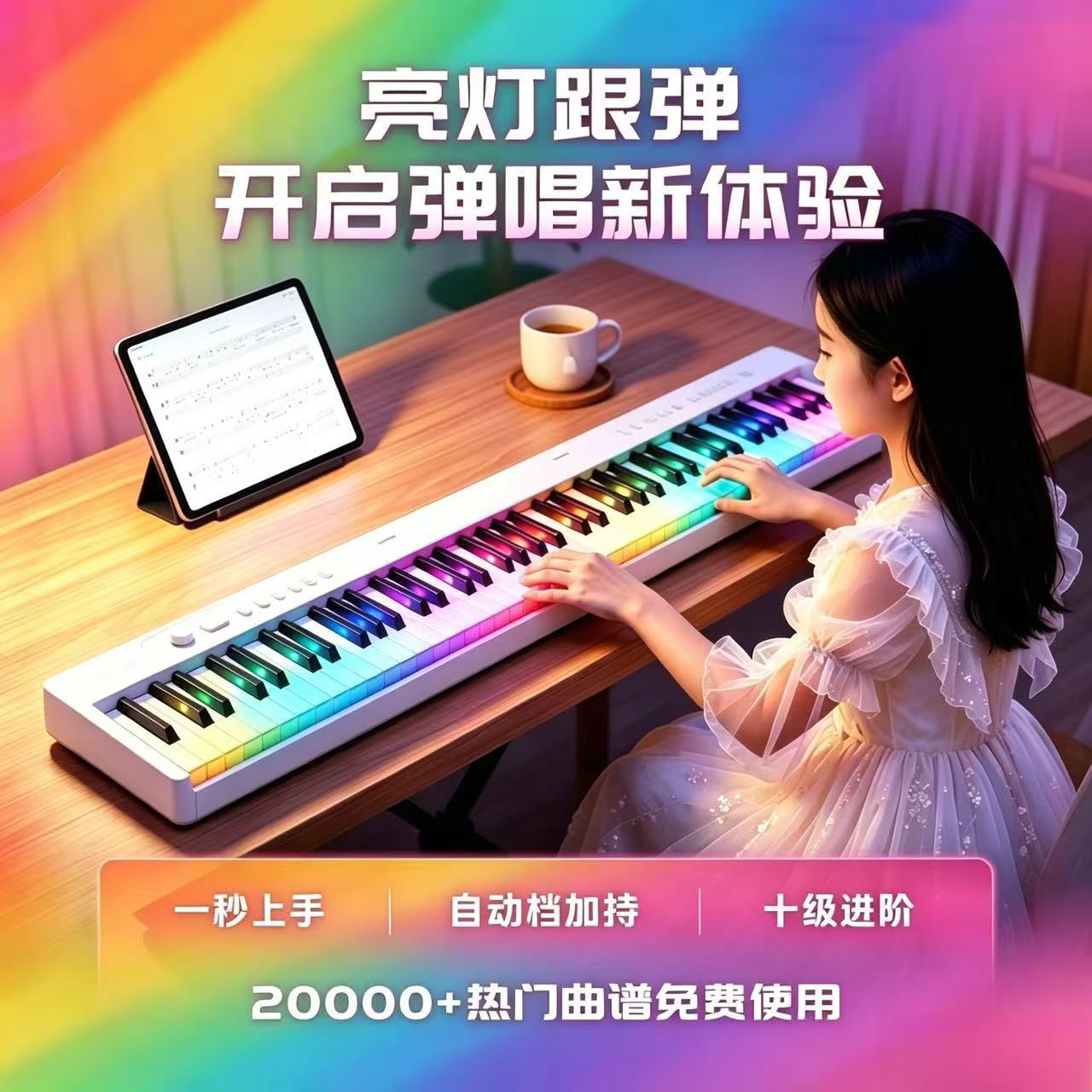 亮灯跟弹C2彩虹极光钢琴弹唱智能自动挡电钢琴折叠88电子琴双蓝牙