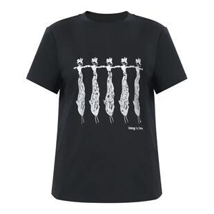 阿玛施夏季新款时尚休闲舒适黑色钉珠工艺圆领短袖棉质T恤530082
