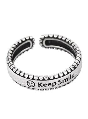 笑脸Keep smils印字戒复古冷淡风潮女手饰品交叉T字缠绕戒指时尚
