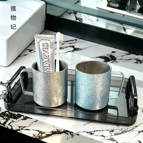 雅物纪高档轻奢情侣漱口杯家庭简约刷牙杯纯钛抑菌洗漱牙刷杯