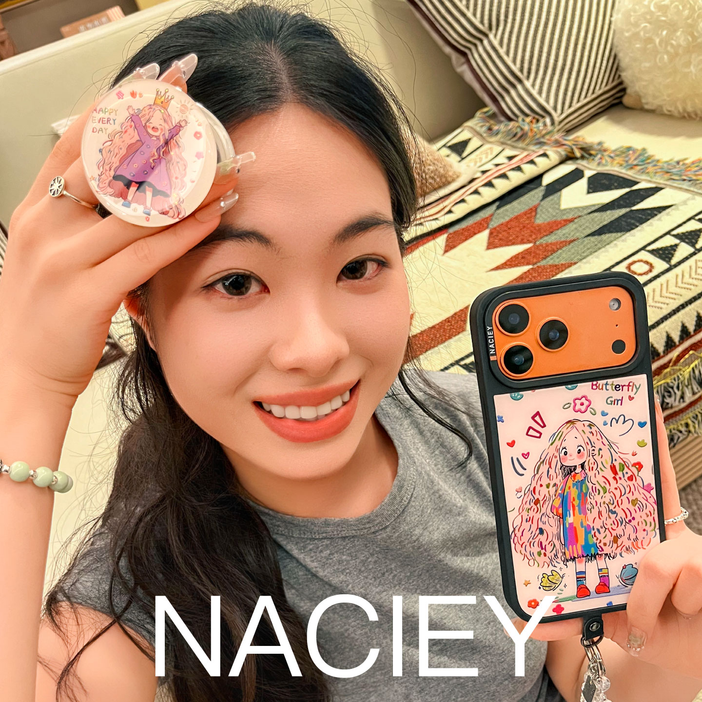 NACIEY不沾粘指纹彩发女孩手机保护套/壳