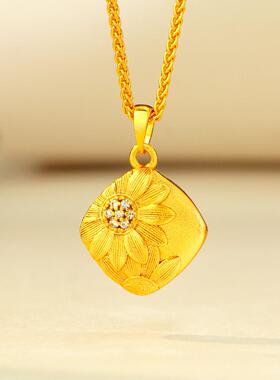 金店同款仿真黄金色拉丝工艺点钻小雏菊吊坠气质小众设计项链