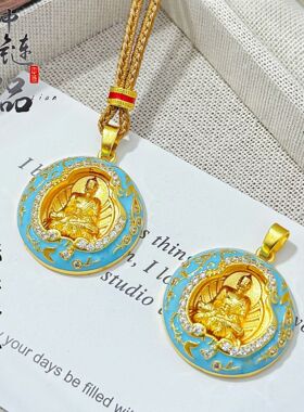 金店同款古法沙金珐琅彩镶钻无量佛吊坠新中式复古本名佛吊坠