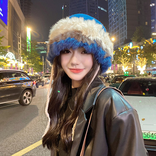 兔毛渔夫帽可爱毛绒包头皮草帽子