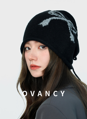 OVANCY显脸小宽松毛线帽女秋冬软糯保暖针织帽子护耳包头堆堆冷帽
