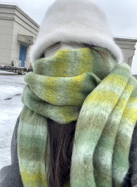 OVANCY高级感围巾女冬季2025新款百搭马海毛格子披肩情侣保暖围脖