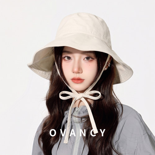 OVANCY设计感渔夫帽女2026新款显脸小速干防晒帽大檐蝴蝶结遮阳帽