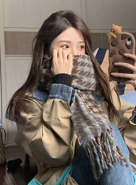 软糯复古~OVANCY千鸟格围巾女冬季2024新款韩版百搭披肩保暖围脖