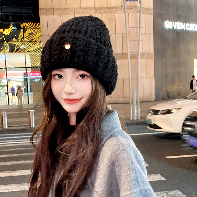 OVANCY显脸小羊毛毛线帽女秋冬2024新款时尚潮流针织帽卷边包头帽