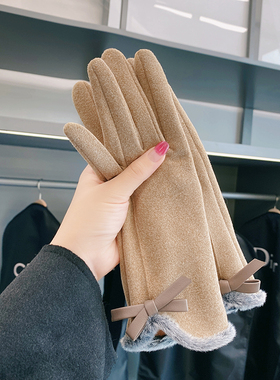OVANCY手套冬季女加绒加厚开车骑行可触屏防风寒毛绒显瘦冬天保暖