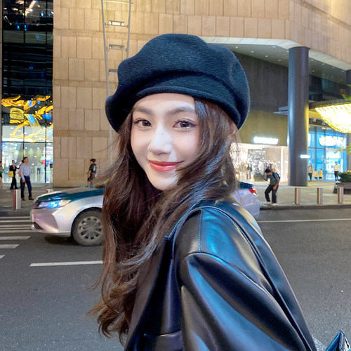 显脸小贝雷帽韩版百搭针织画家帽