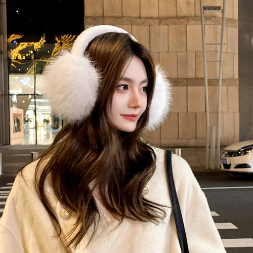 OVANCY毛绒保暖耳罩女冬季2025新款仿狐狸毛可爱白色耳套护耳耳暖