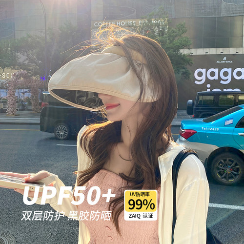 黑胶防晒帽女防紫外线空顶遮阳帽