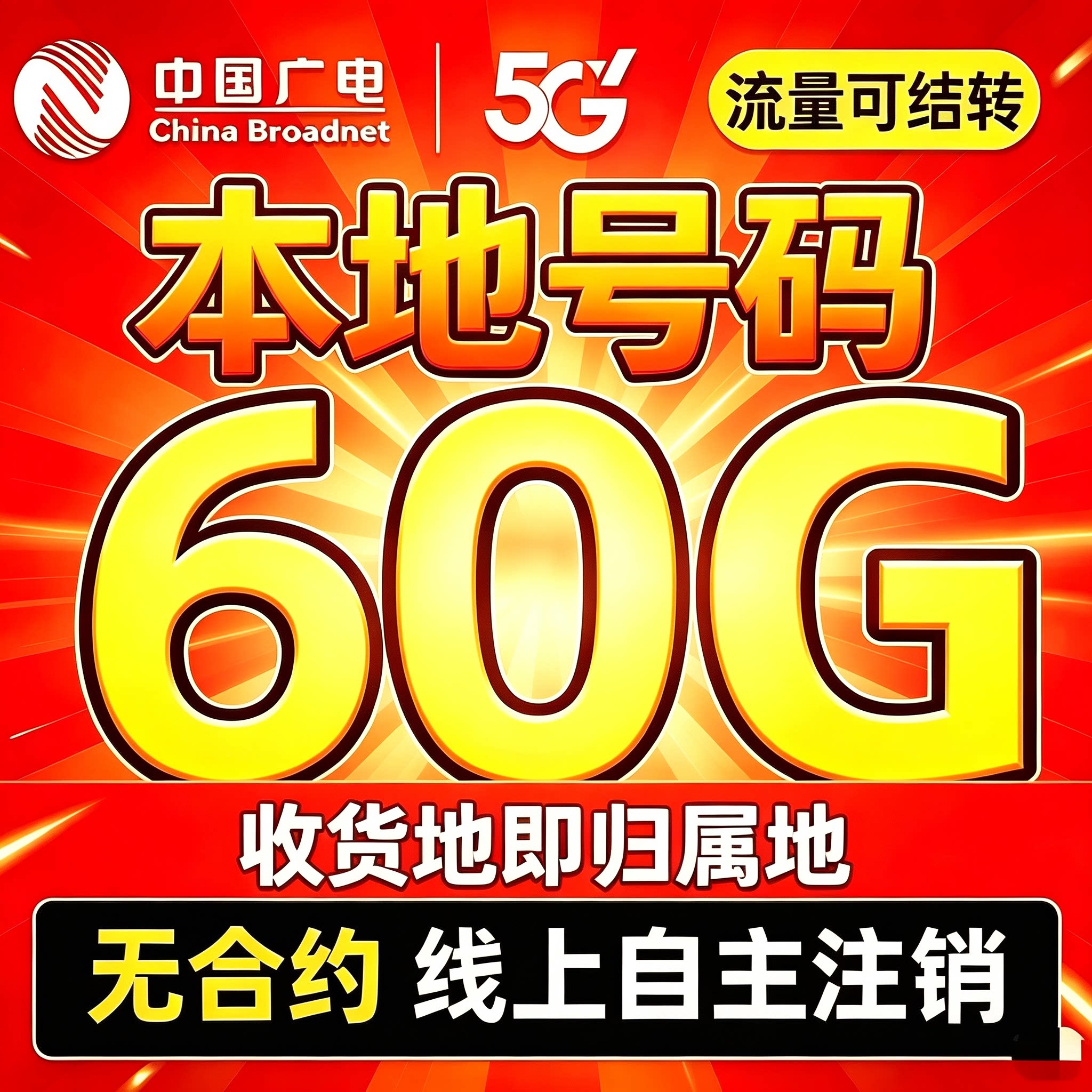 中国广电流量卡纯流量上网卡全国通用手机卡5g电话卡收货地本地号