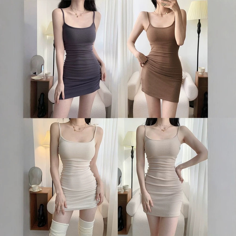 纯色吊带裙紧身连衣裙女装辣妹显瘦包臀裙夏季网红年轻款短裙子