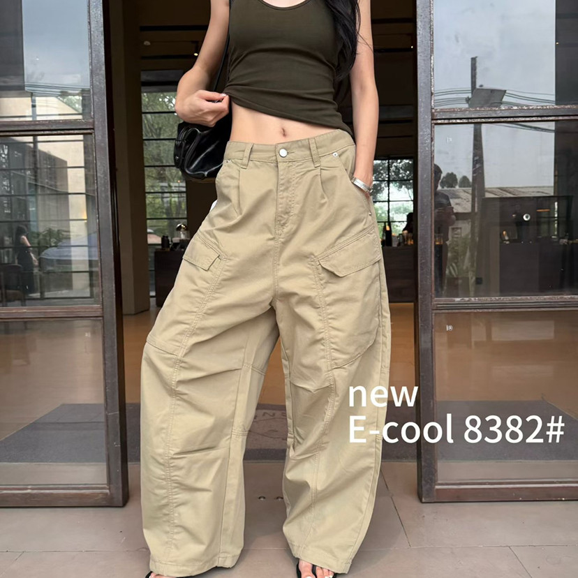 E-Cool衣酷-计感宽松纯色阔腿裤牛仔裤(不含上衣+包包)8382-5卡其