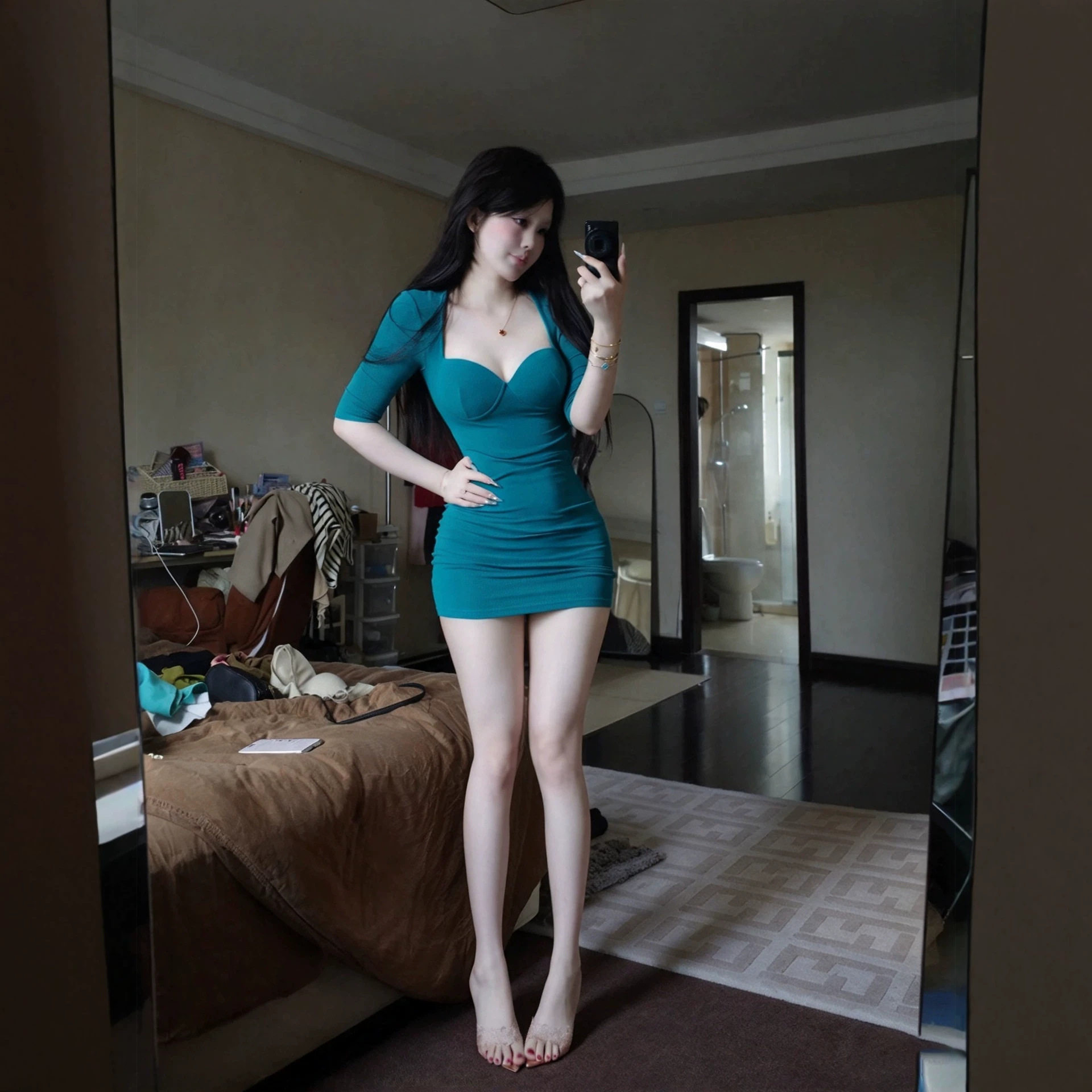 韩系纯欲风桃心领中袖连衣裙女夏季收腰显瘦显身材带胸垫包臀短裙