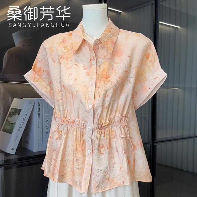 母亲节衬衫中年妈妈夏装洋派套装中老年女雪纺上衣服2025新款衬衣