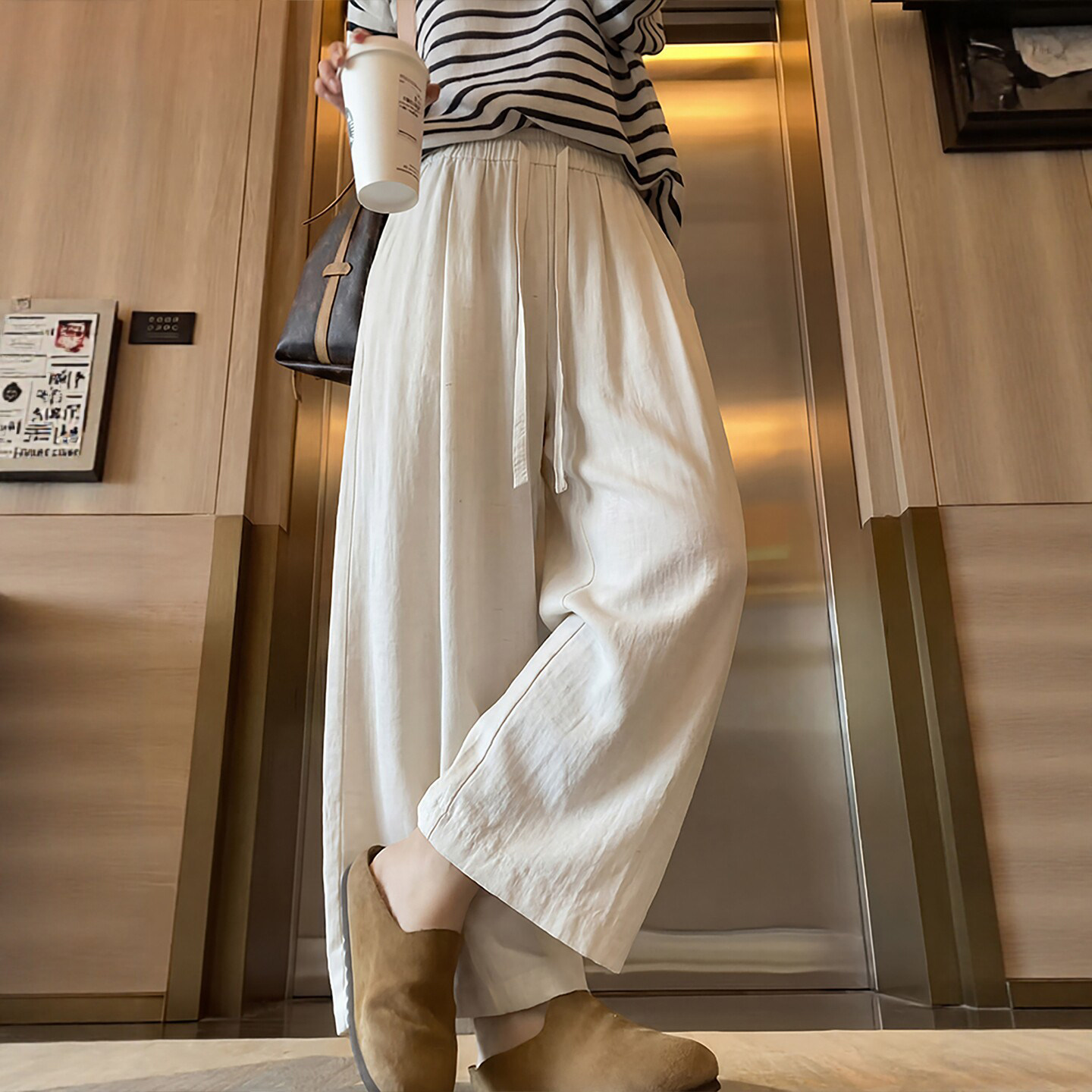 燕麦白天丝亚麻裤子女夏薄款2026新款垂感直筒拖地休闲百搭阔腿裤