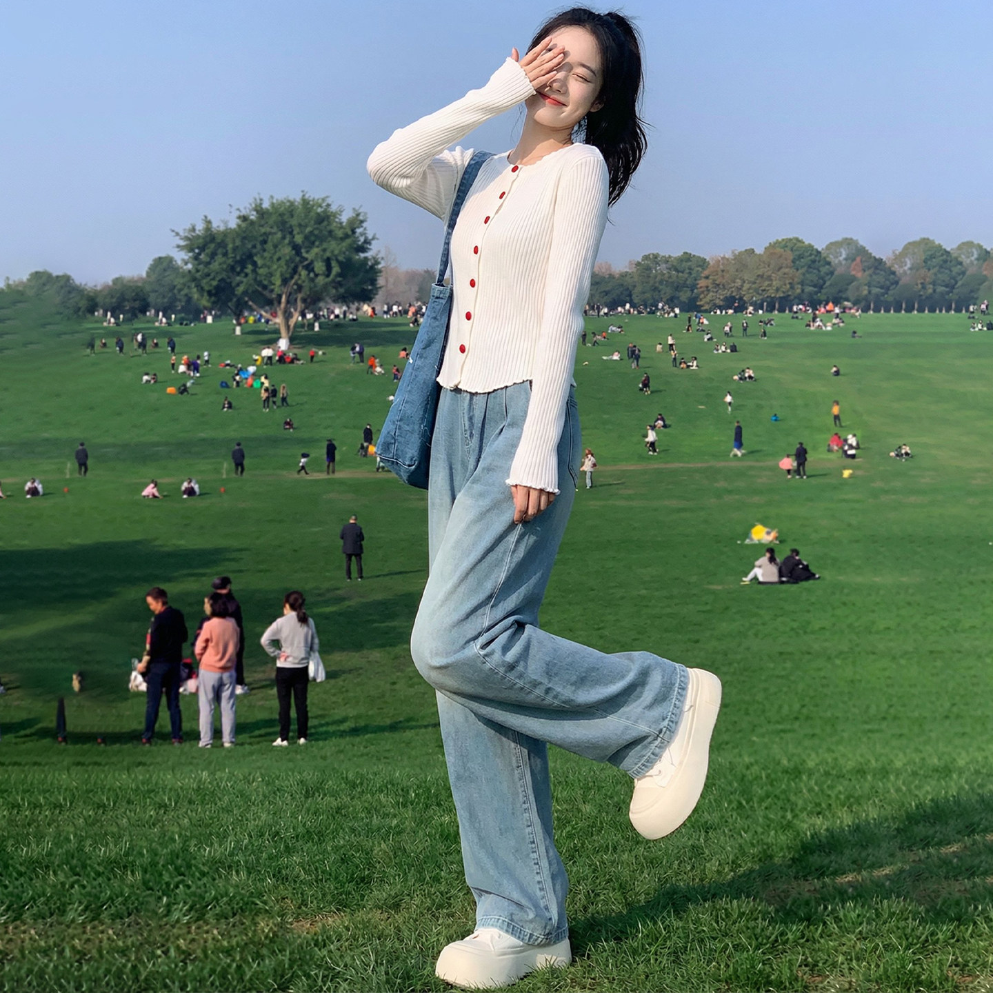 天丝牛仔裤女裤子夏季薄款高腰垂感阔腿宽松小个子窄版冰丝直筒裤