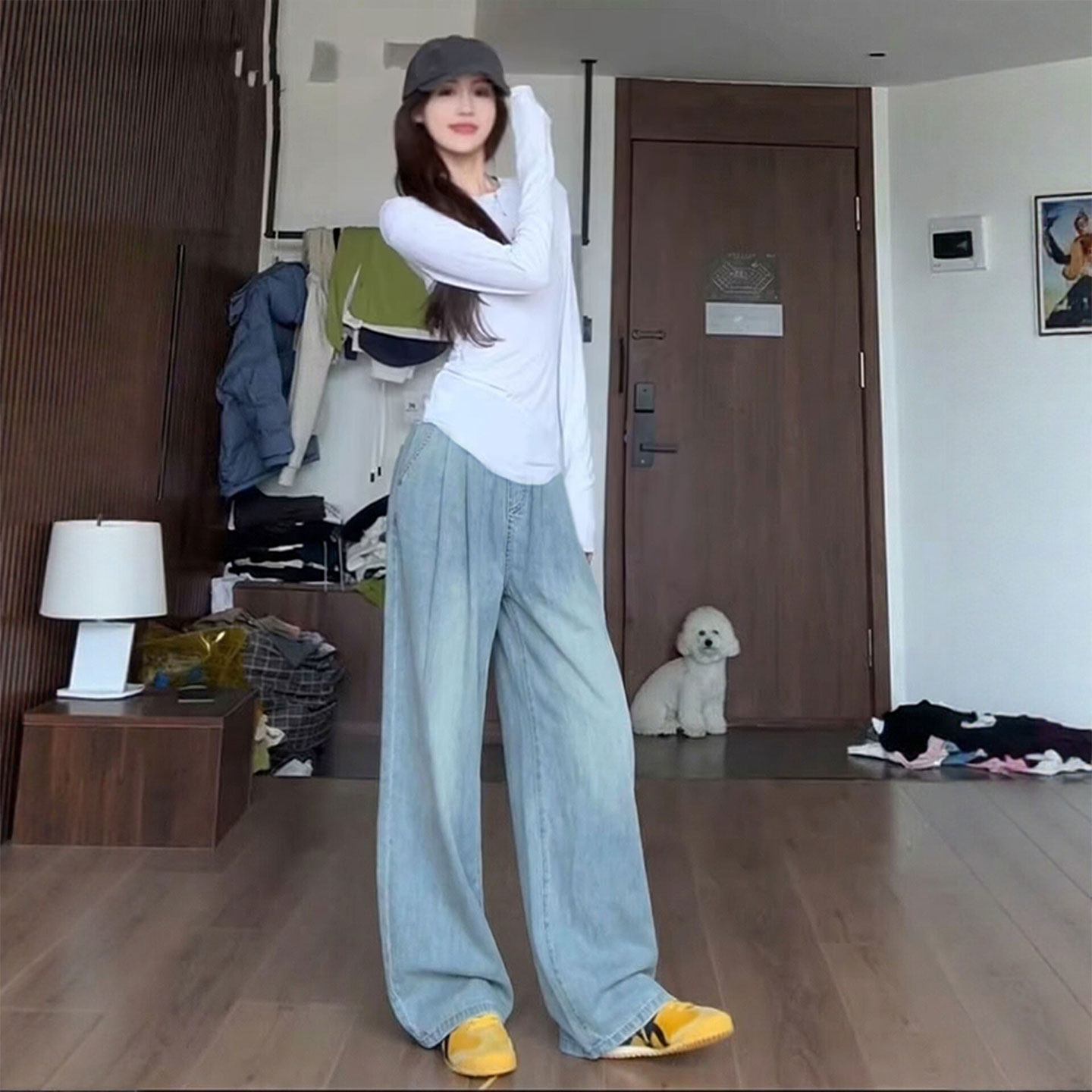 天丝牛仔裤女裤子春夏薄款高腰垂感阔腿宽松小个子窄版冰丝直筒裤