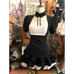 【禁忌之恋】亚文化暗黑少女方领褶皱上衣+双层荷叶边蛋糕短裙女