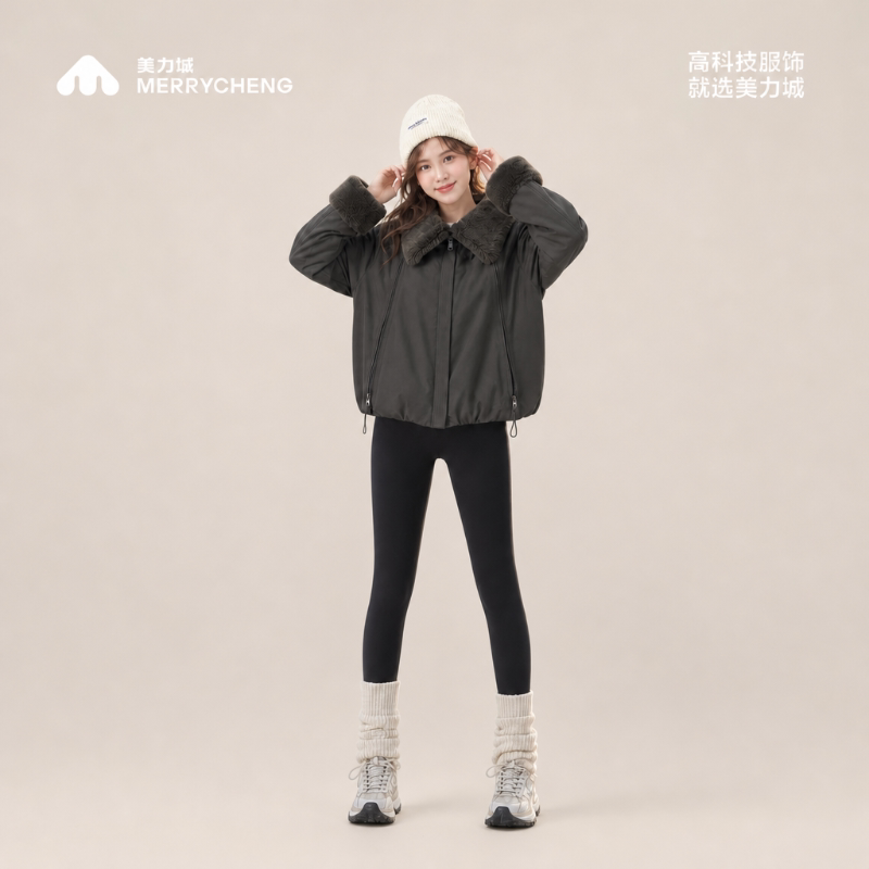 美力城派克羽绒服女士2026冬季新款百搭毛领时尚工装户外保暖外套