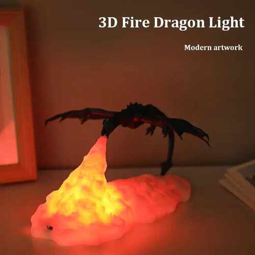 temu爆款3D打印火龙灯火箭灯创意装饰摆件台灯儿童礼品led小夜灯