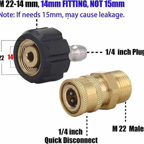 M22 14mm 转1/4 英寸3/8英寸高压清洗机快速接头喷枪软管泵转接头