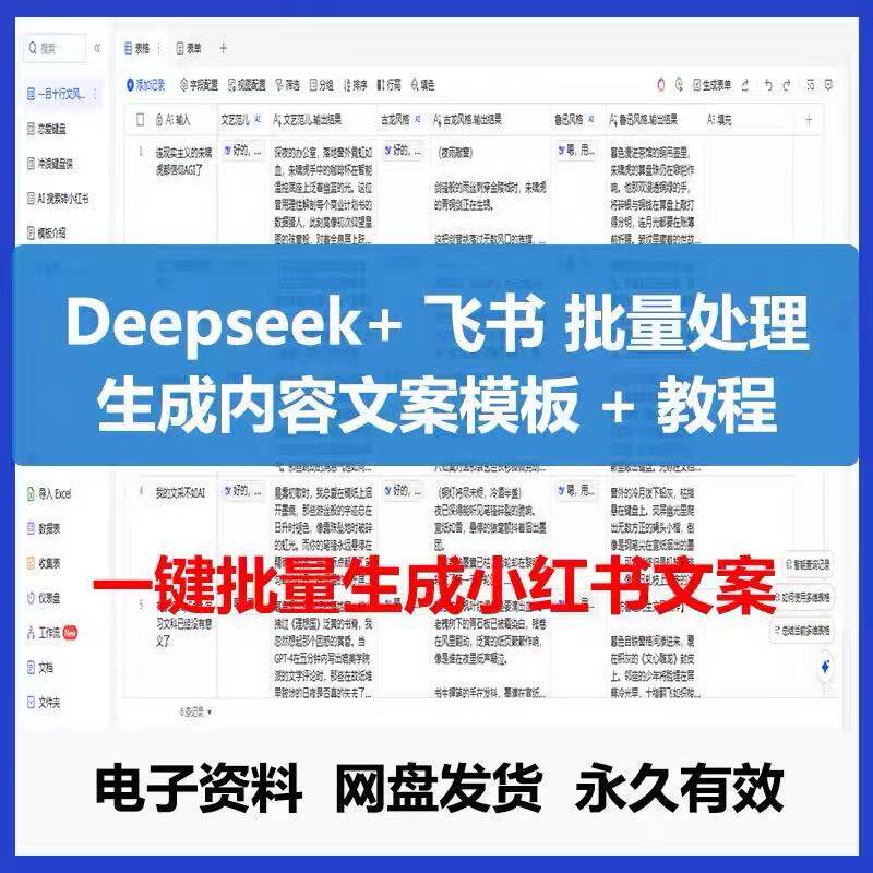 Deepseek+飞书批量处理生成内容文案模板+教程AI接入飞书多维表格