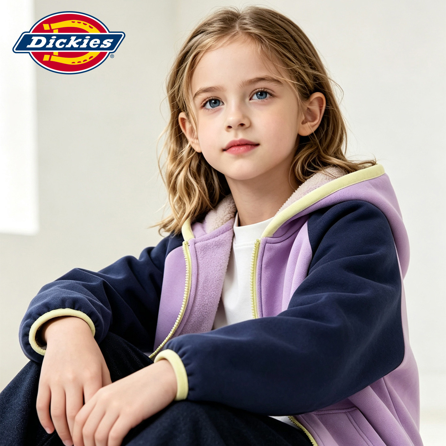 Dickies 童装加绒卫衣外套女童2026年冬季新款青少年抓绒撞色上衣