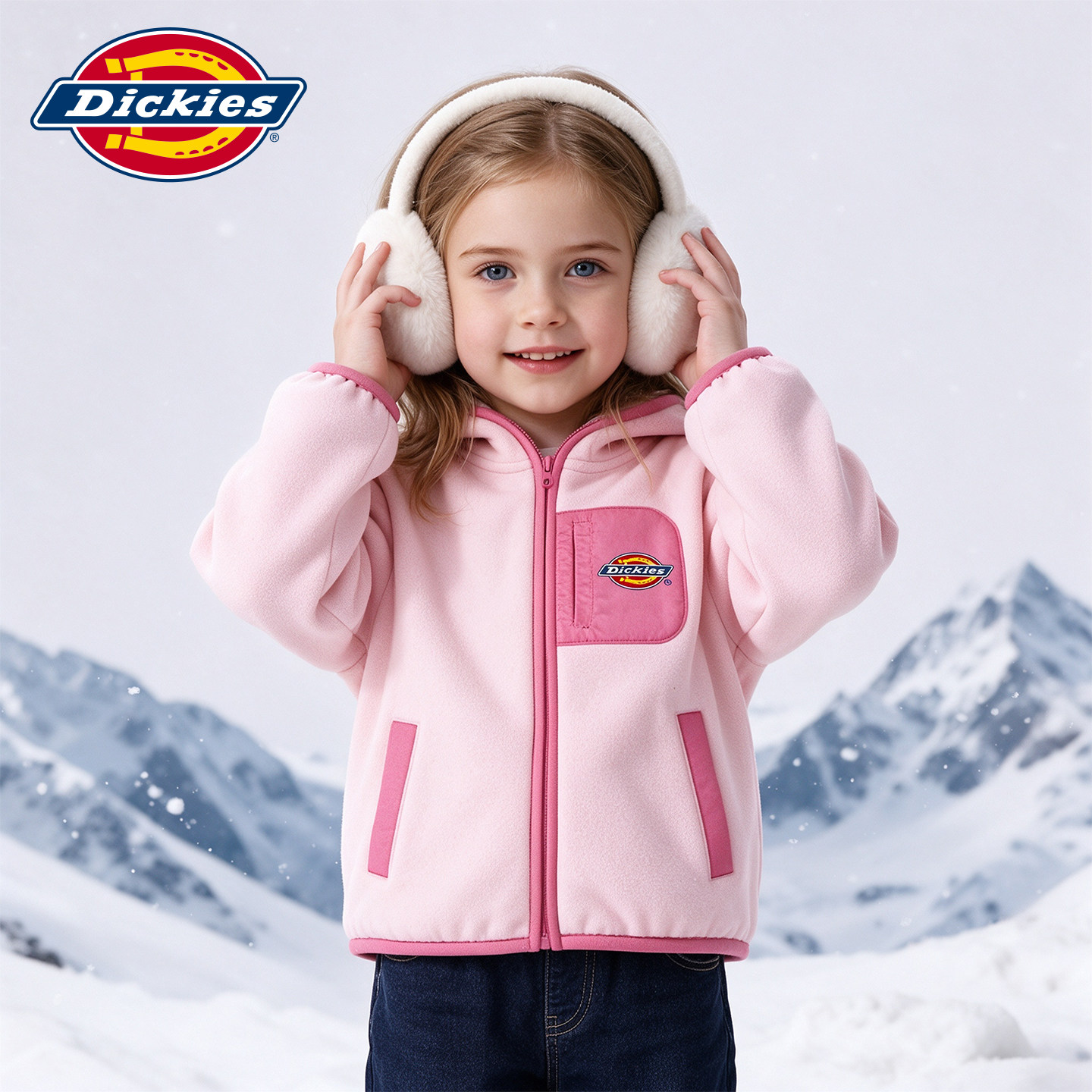 Dickies 童装加厚摇粒绒外冬季新款中小学生连帽保暖拉链开衫夹克