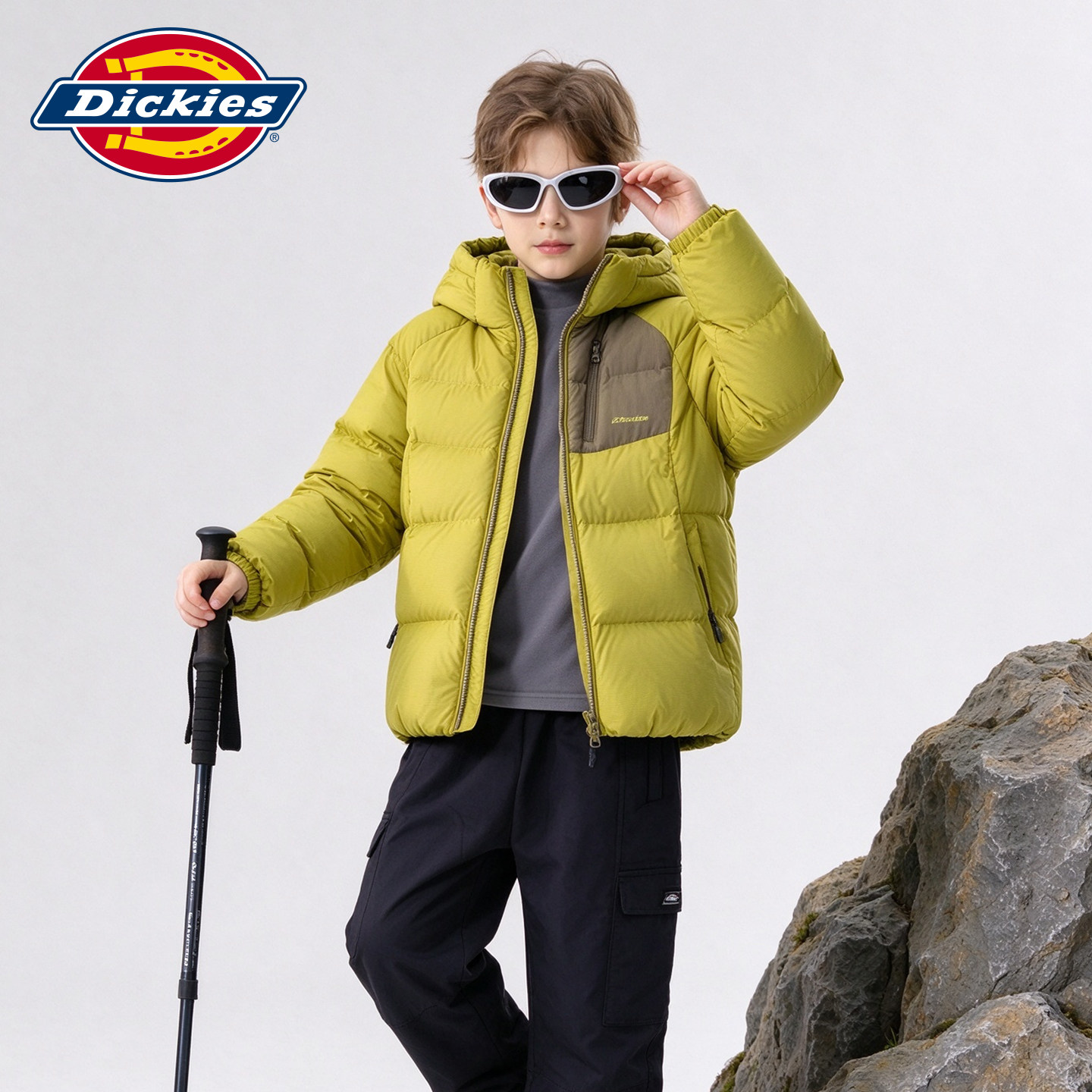 Dickies 男女童装连帽加厚短款羽绒服冬款学生户外运动保暖外套