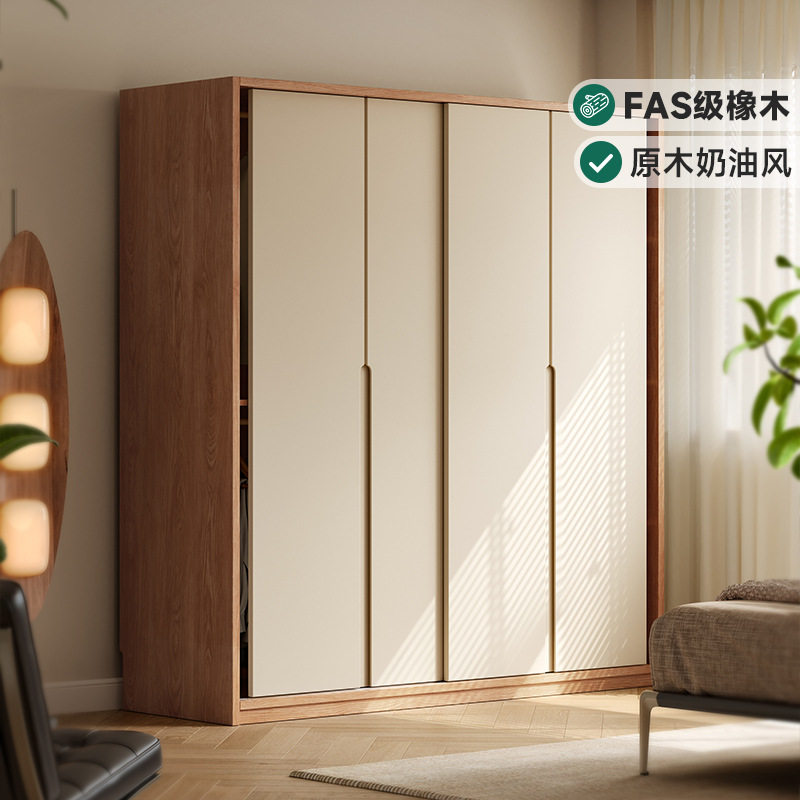 全实木推拉门衣柜家用卧室储物柜现代简约奶油风一门到顶收纳衣橱图片