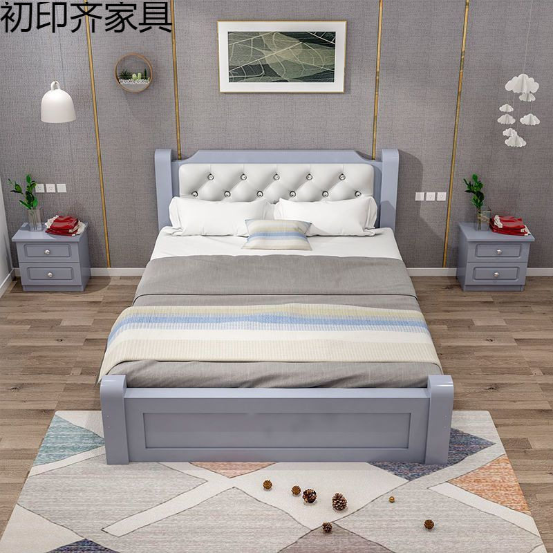 实木床现代简约1.8米双人床1.5米单人床1.2m家用卧室1m出租房床架图片