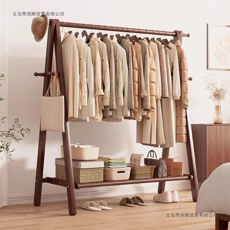 纯实木衣架落地实木挂衣架立式收纳落地卧室木质衣帽架衣架置物架图片