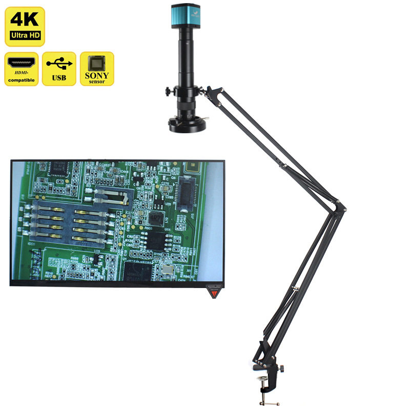 4K4800万HDMI工业视频显微镜相机120X-300X镜头C接口悬臂支架图片