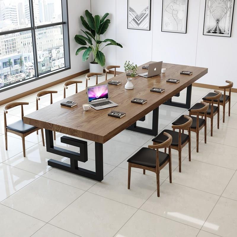 实木会议桌长桌现代简约办公培训桌简易新中式大型北欧工业风家具图片