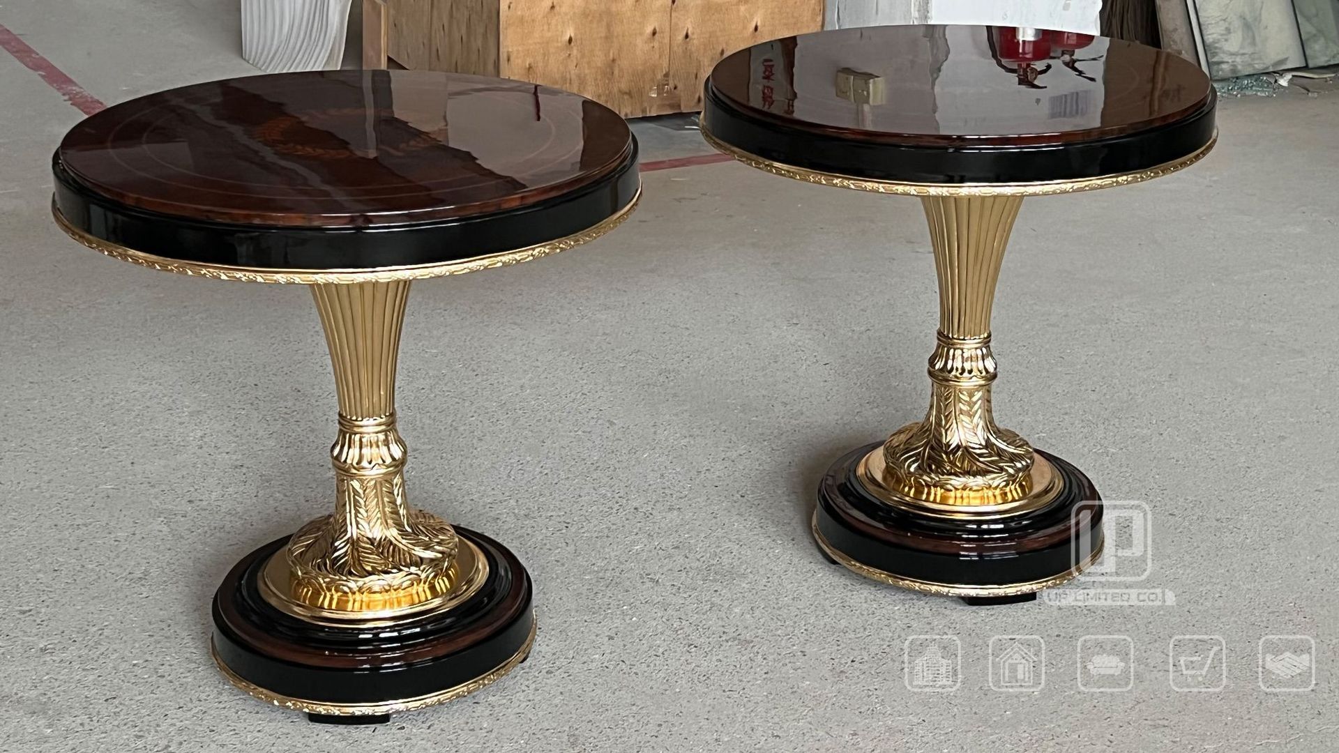 北欧轻奢欧式实木雕刻金箔边几复古简约大气实木小茶几高脚小圆几图片